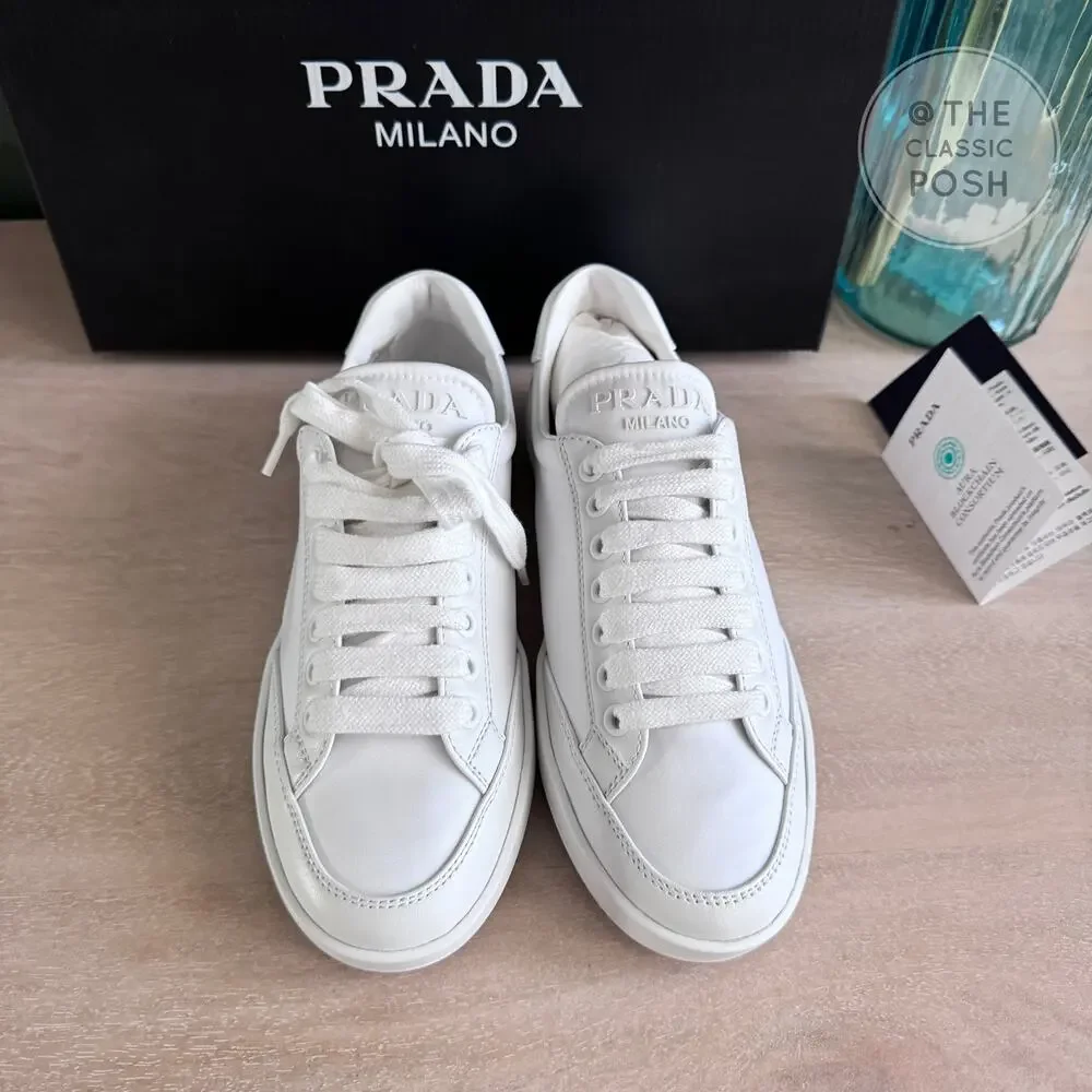 NEW Prada  Nappa Re Nylon White Sneakers Low Top Sz 35